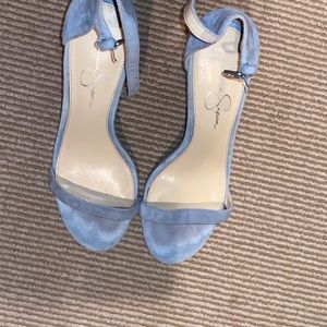 Light blue open toed heels